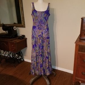 Purple paisley bias bodice party dress